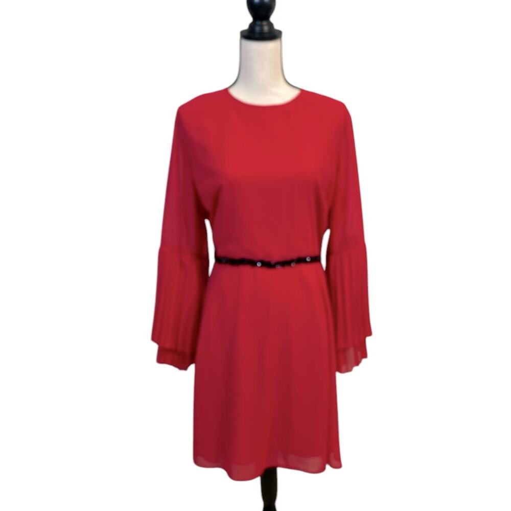 Asos Cerise Red Pleated Sleeve Dress Size 14
